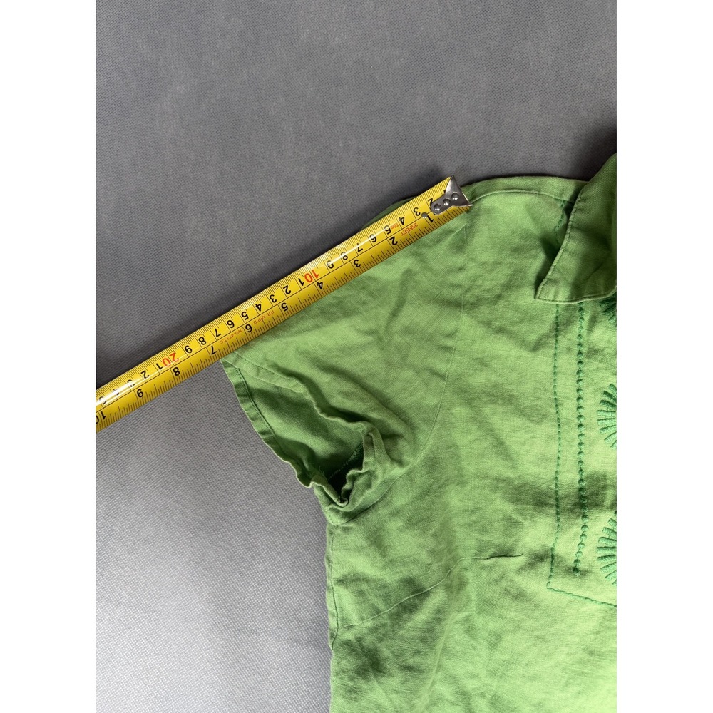 Ecologie Womens Small Lime Green 100% Linen Embroidered Short Sleeve Button Up - Picture 4 of 7